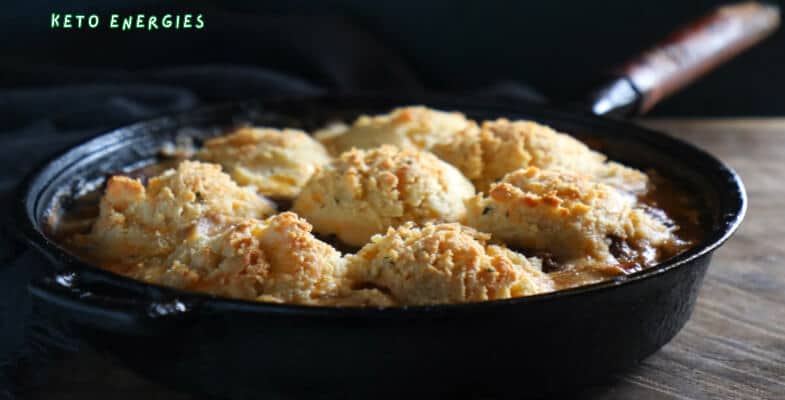 Keto Beef Stew and Cheesy Biscuit Crust